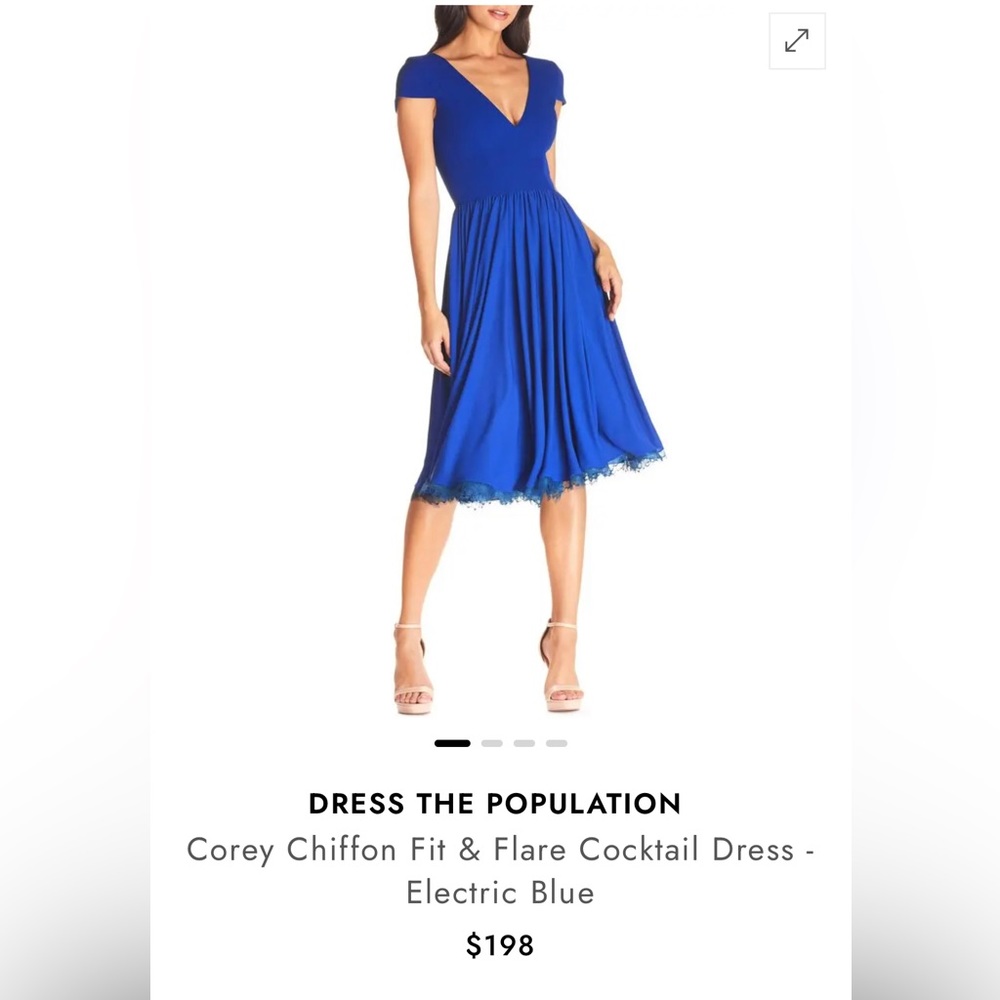 Dress the Population Electric Blue Fit & Flare Chiffon Cocktail Dress